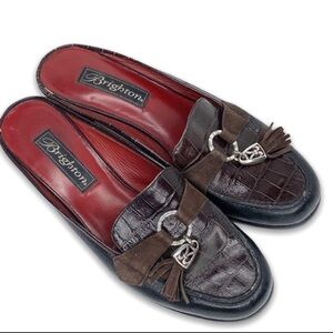 Brighton Alma Brown Croc Leather Tassel Mules Shoe